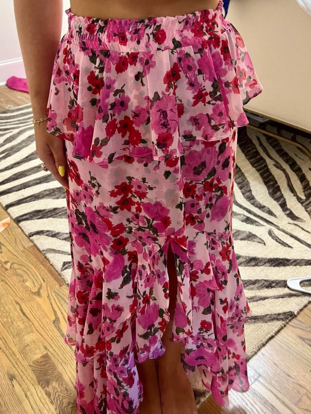 Misa Los Angeles Pink Floral Midi Skirt